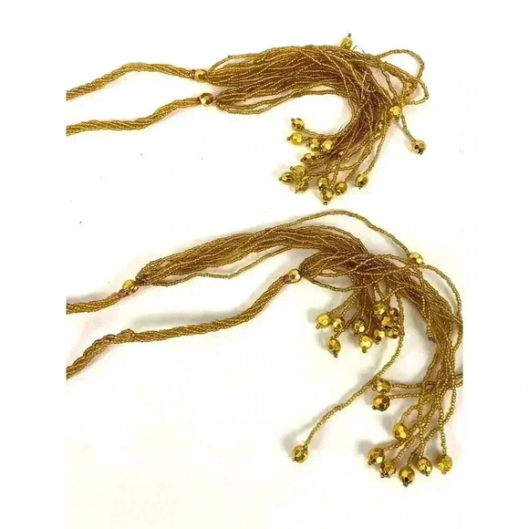 VTG Golden Yellow Mini Seed Bead Tassels - 2 Pc 60" Long Christmas Holiday Decor - Picture 3 of 8